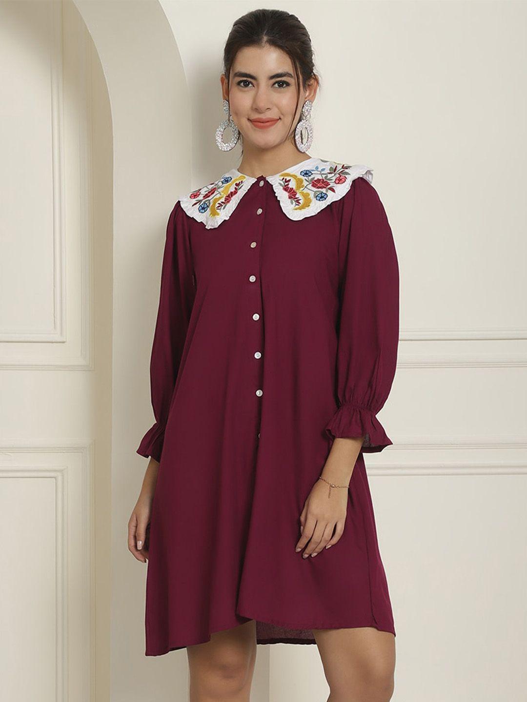 indian needle floral embroidered peter pan collar a-line dress