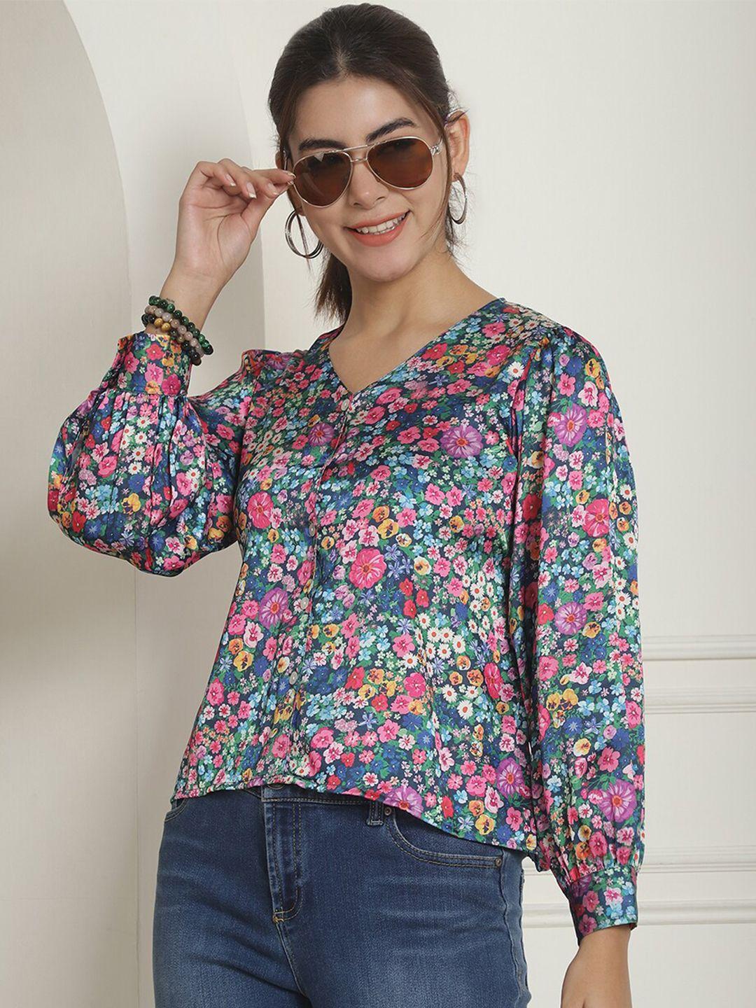 indian needle floral printed satin top