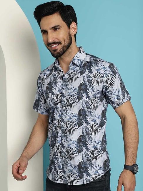 indian needle grey regular fit printed shirt