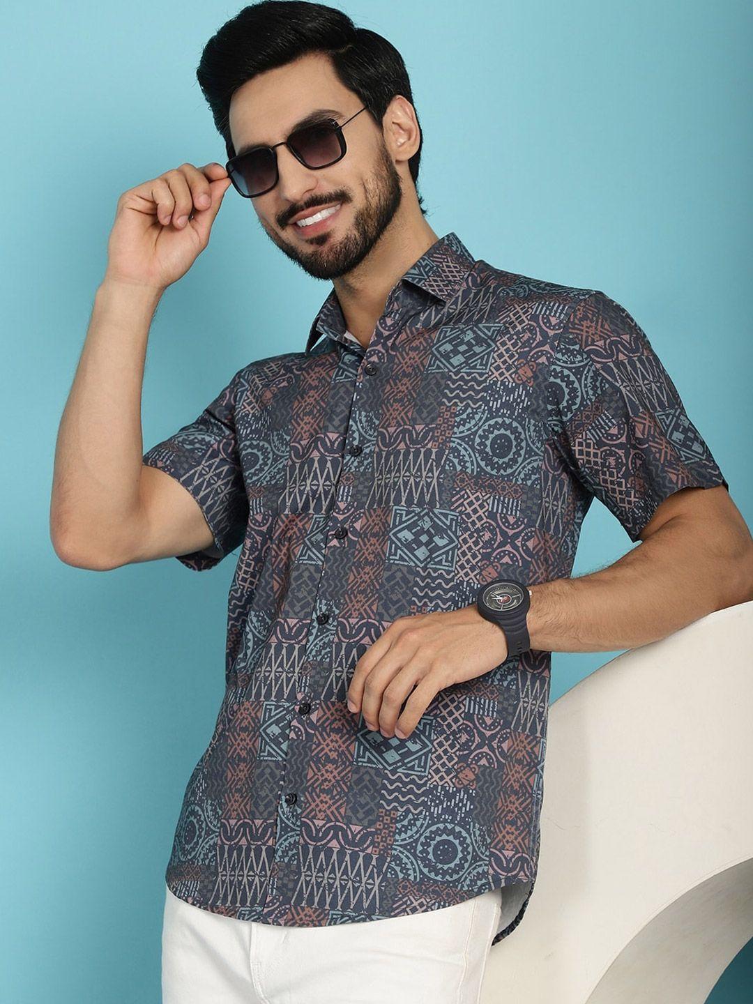 indian needle men classic opaque printed casual shirt