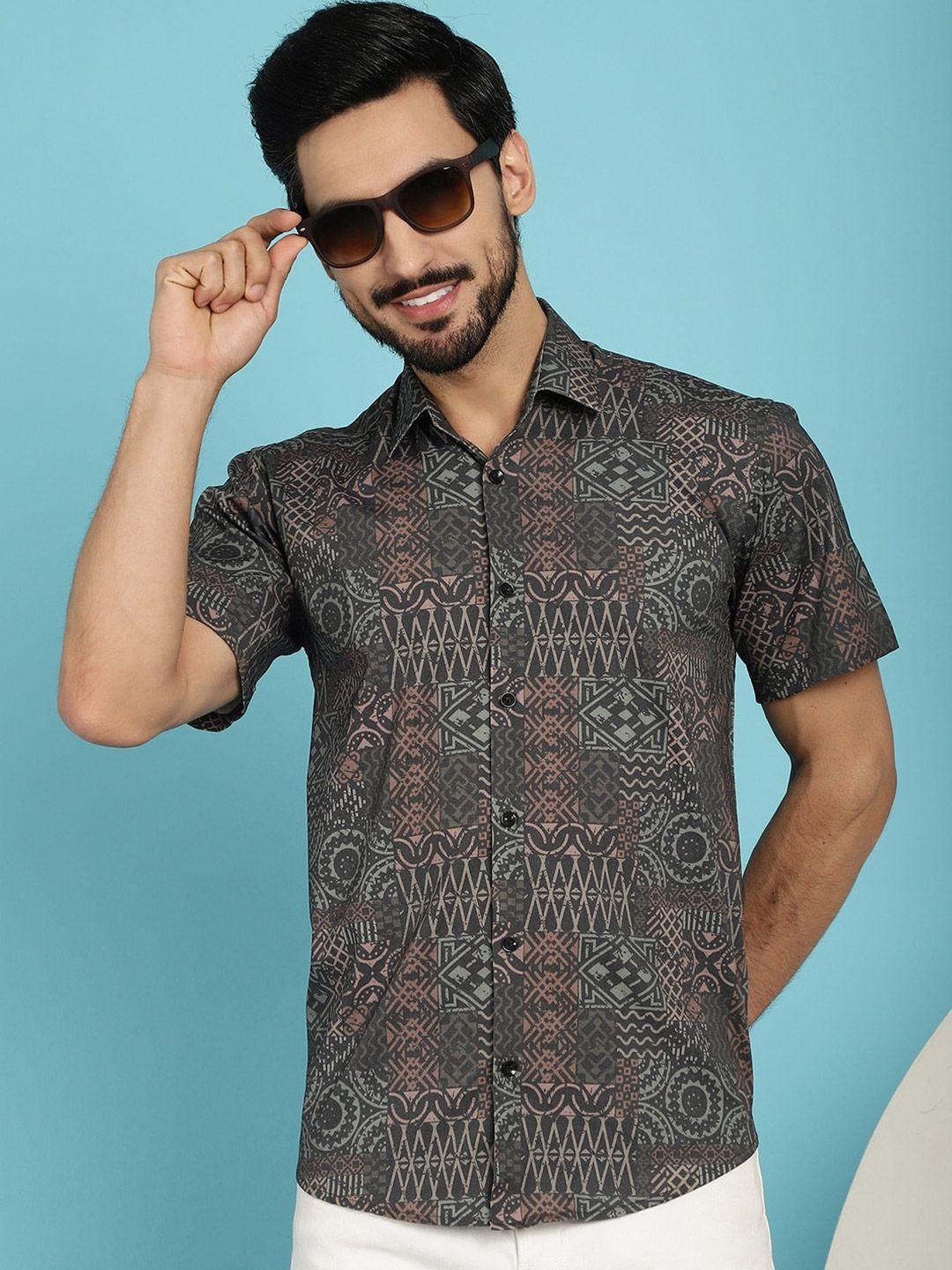 indian needle men classic opaque printed casual shirt