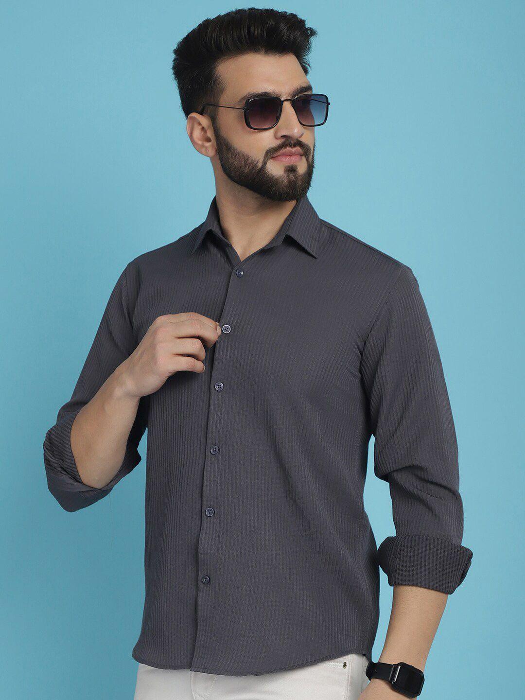 indian needle men classic opaque striped casual shirt