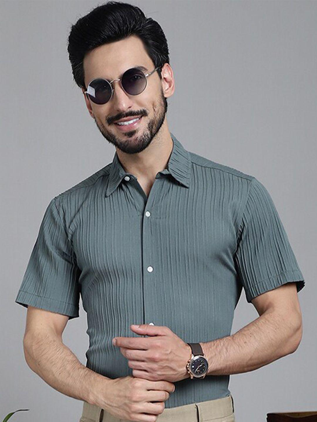 indian needle men classic opaque striped formal shirt