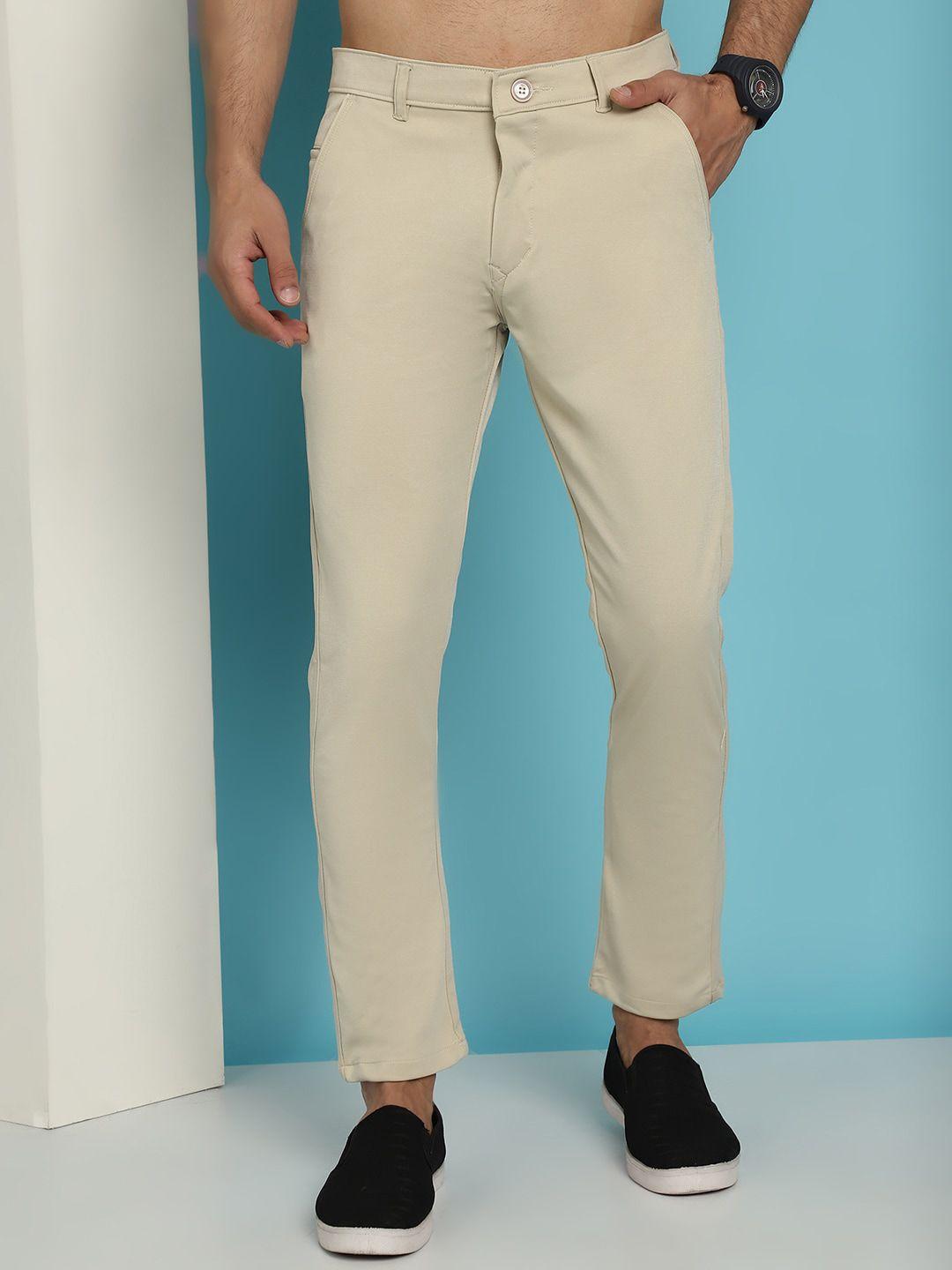 indian needle men cotton relaxed tapered fit easy wash trousers