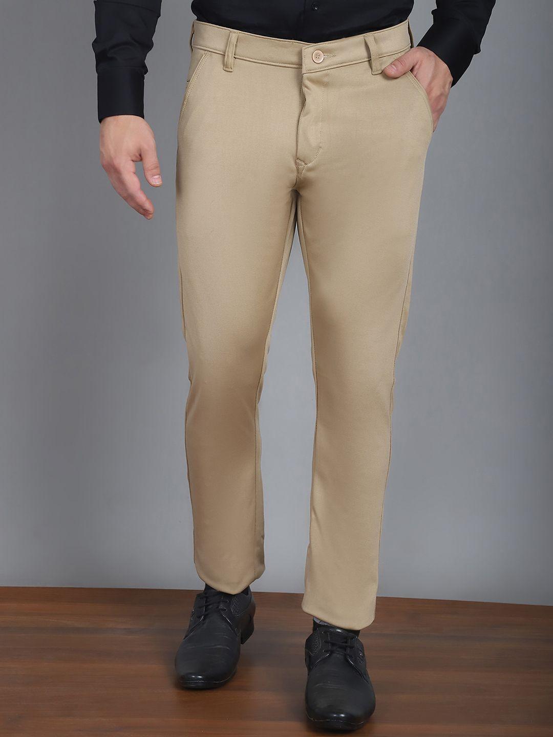 indian needle men cotton relaxed tapered fit easy wash trousers