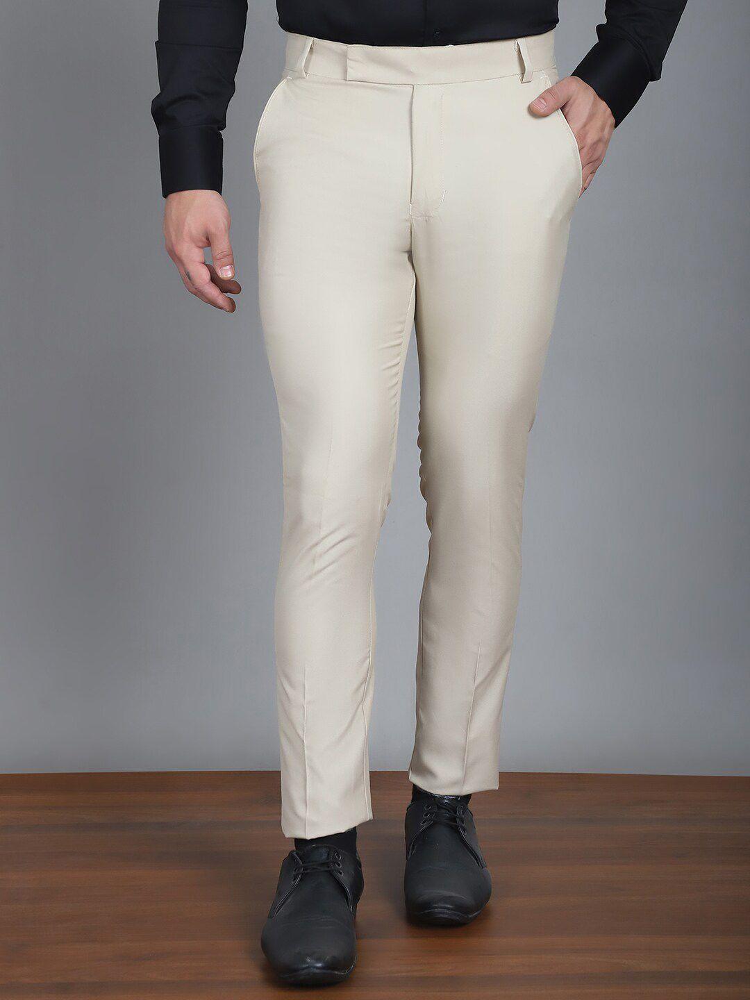 indian needle men relaxed tapered fit cotton formal trousers