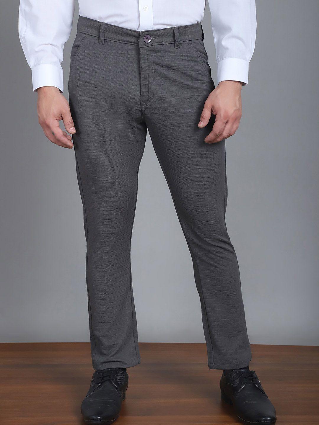 indian needle men relaxed tapered fit textured cotton easy wash formal trouser