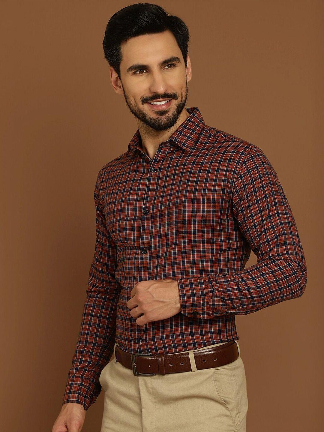 indian needle spread collar long sleeves classic opaque checked formal shirt