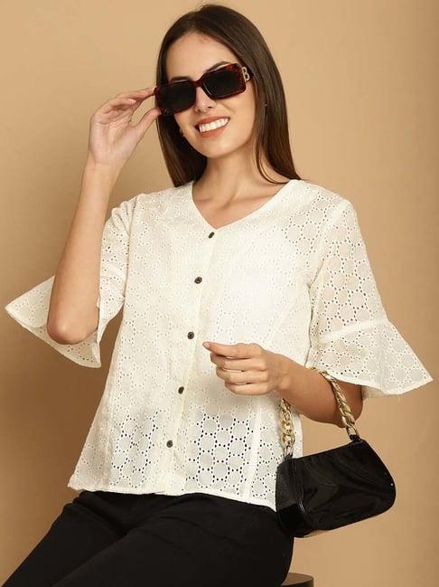 indian needle white cotton embroidered shirt