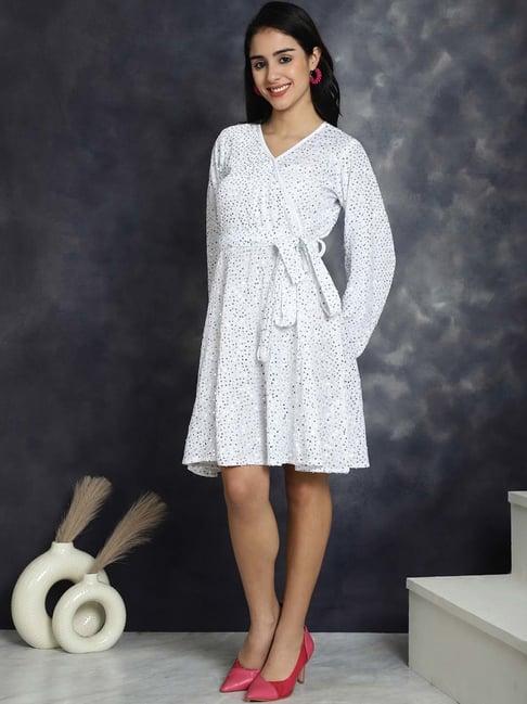 indian needle white velvet embellished wrap dress