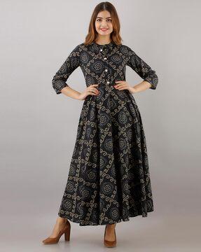 indian print bracelet sleeves gown dress