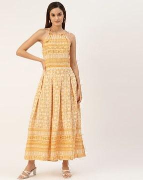 indian print fit & flare dress