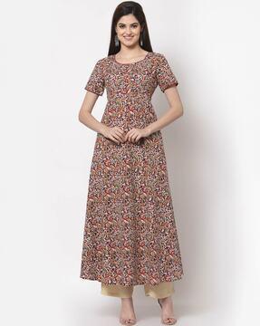 indian print fit & flare dress