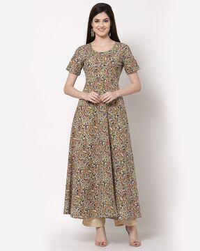 indian print fit & flare dress