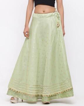 indian print flared skirt with embellished