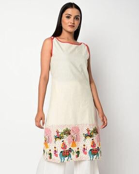 indian print knee length dress