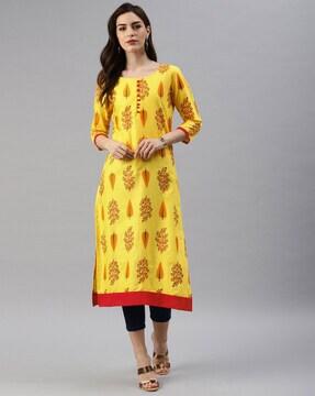 indian print round neck straight kurta