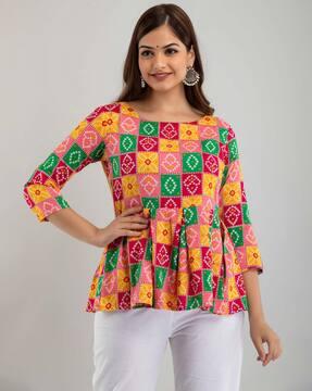 indian print round neck top