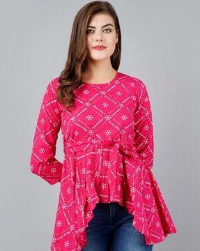 indian print round neck tunic