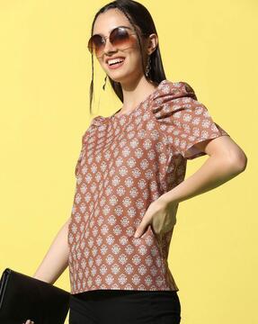 indian-print round-neck tunic