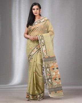 indian print saree with embroidered border