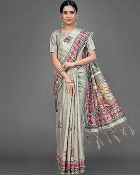 indian print saree with tassels