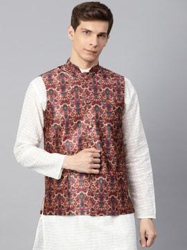 indian print sleeveless jacket