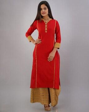 indian print straight kurta set