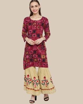 indian print straight kurta set