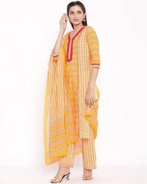 indian print straight kurta set