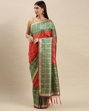 indian print traditional saree with blouse piece