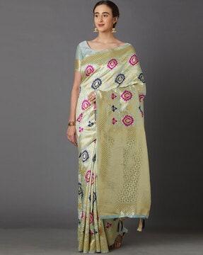 indian print traditional saree with tassels