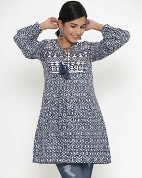 indian print tunic with tie-up