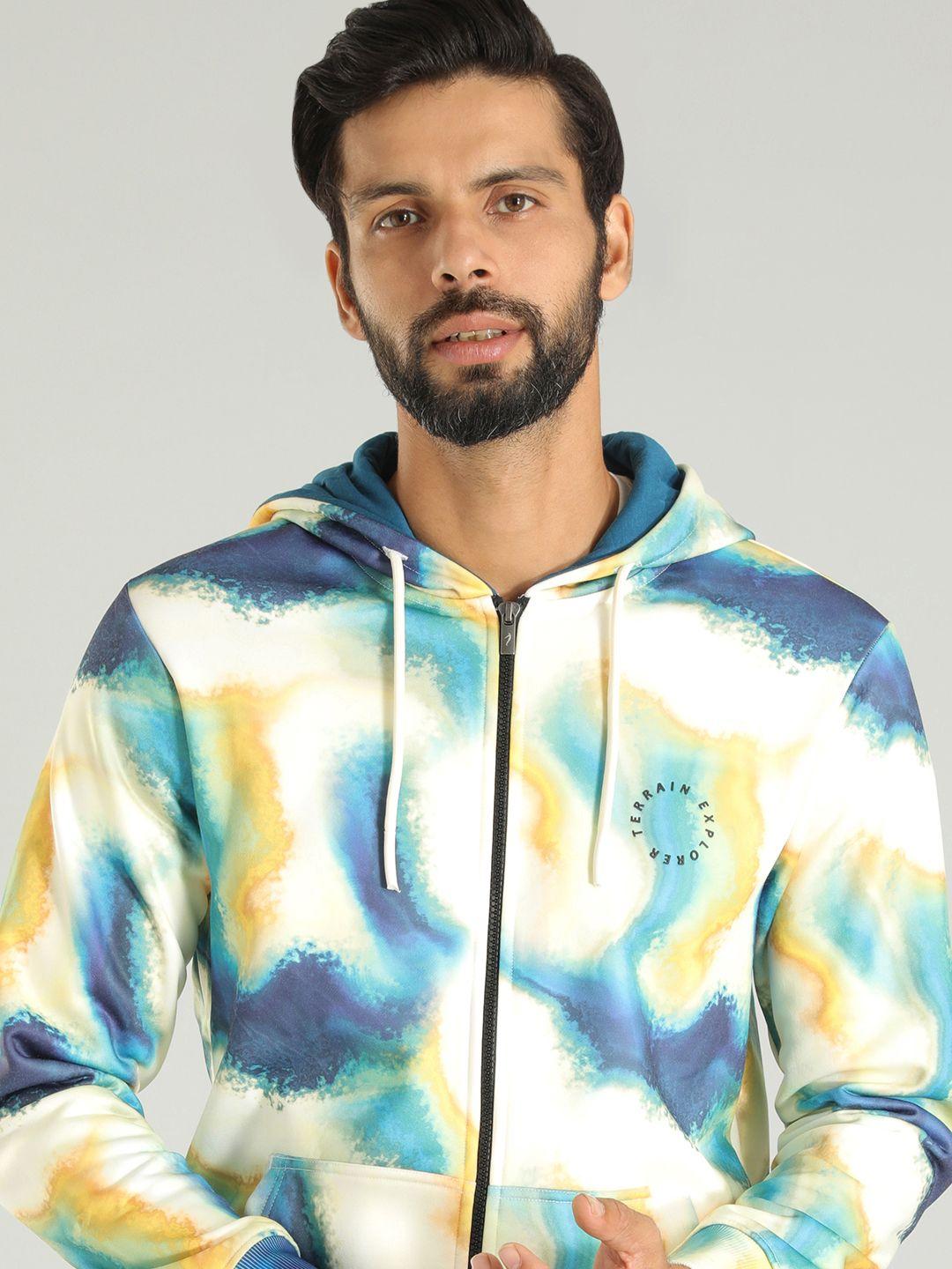 indian terrain abstract printed hooded front-open sweatshirt