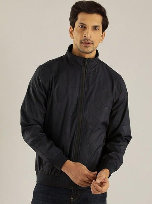 indian terrain black regular fit printed jacket