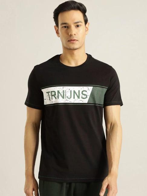 indian terrain black regular fit printed t-shirt