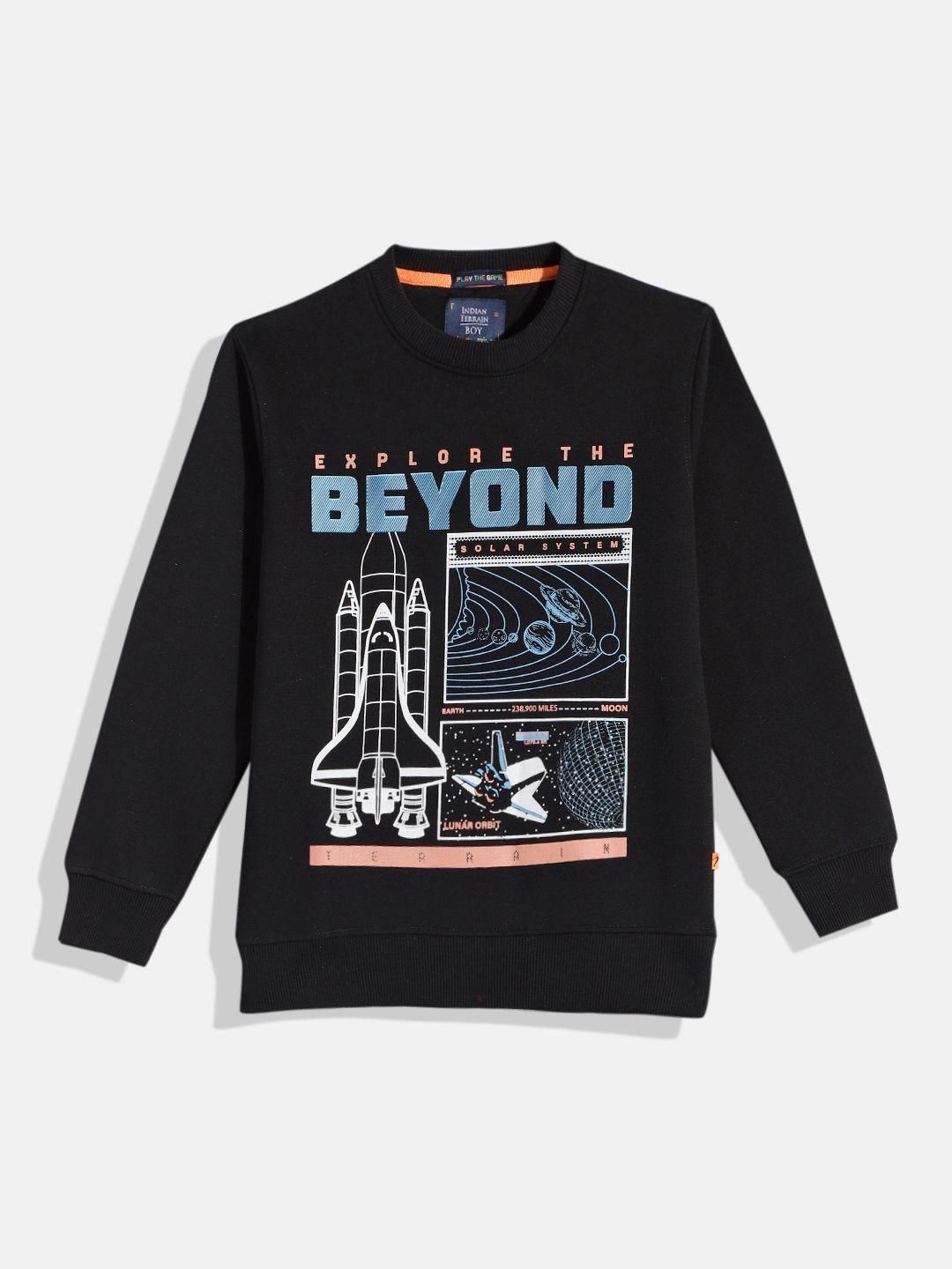 indian terrain boys black printed sweatshirt