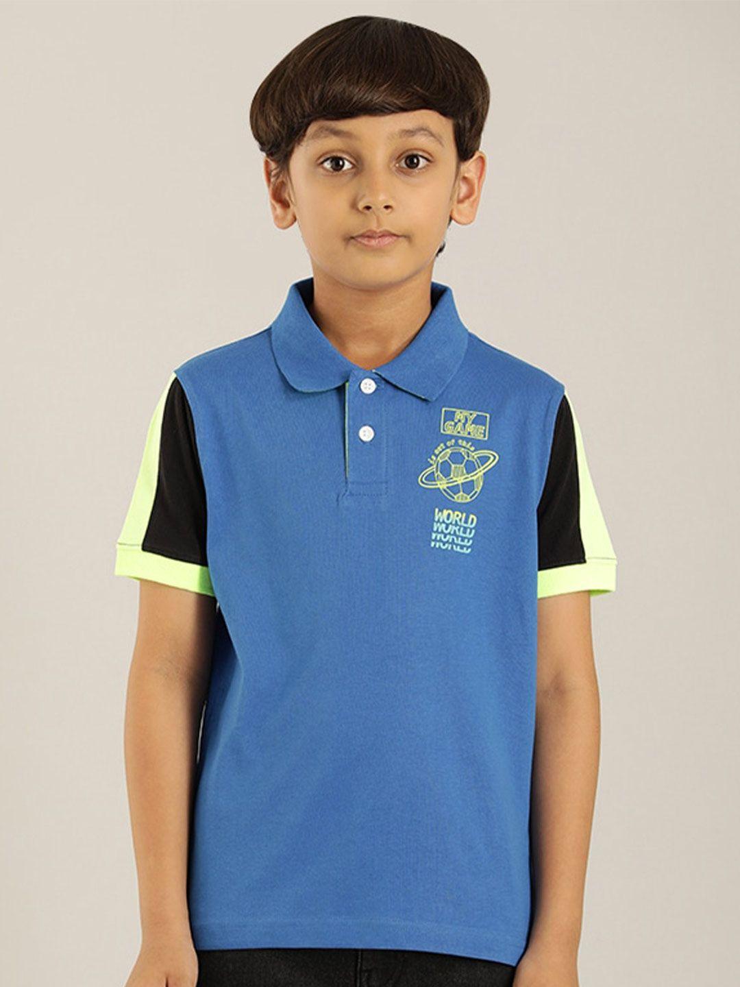 indian terrain boys blue colourblocked polo collar t-shirt