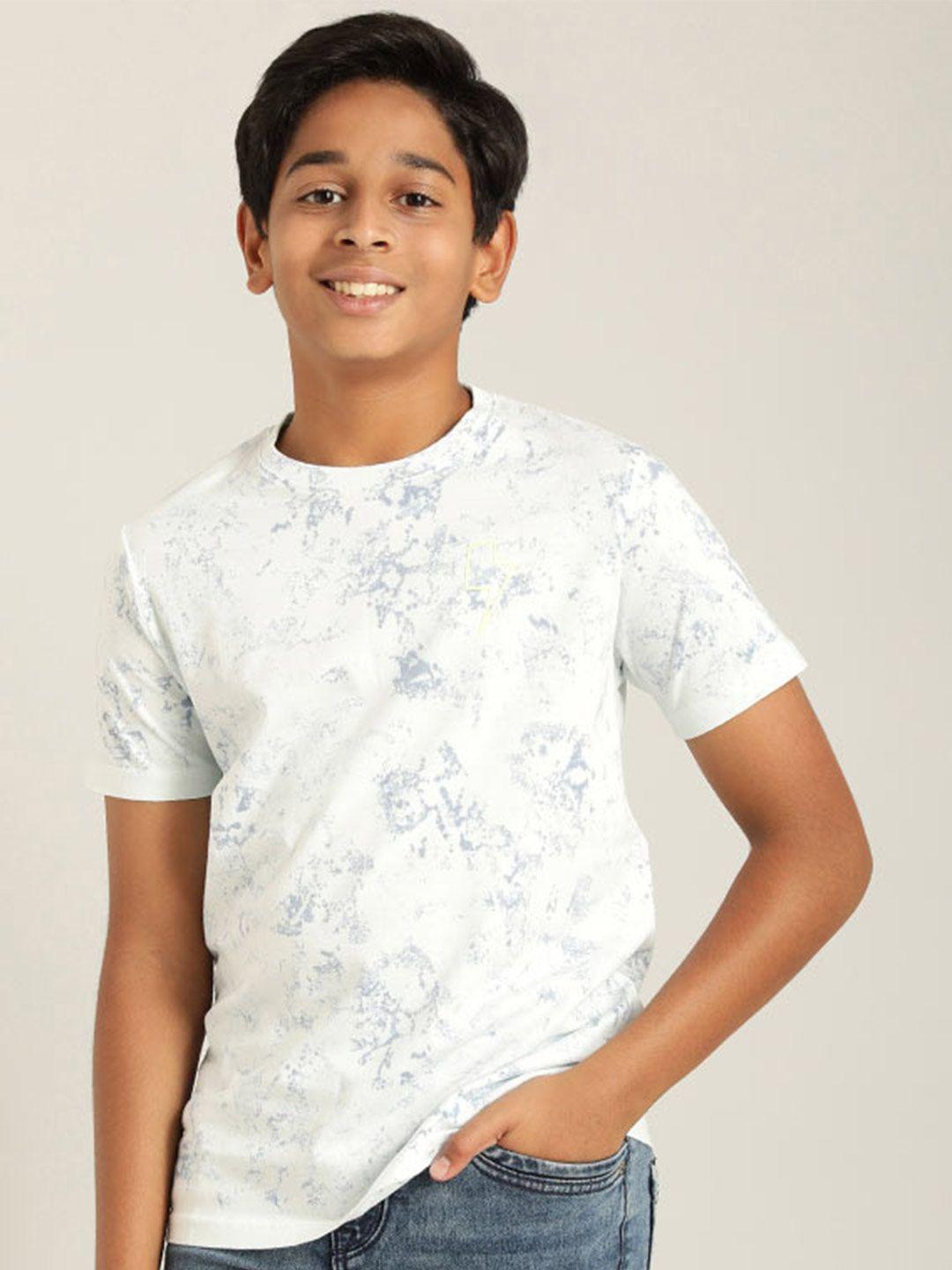 indian terrain boys blue floral high neck raw edge t-shirt