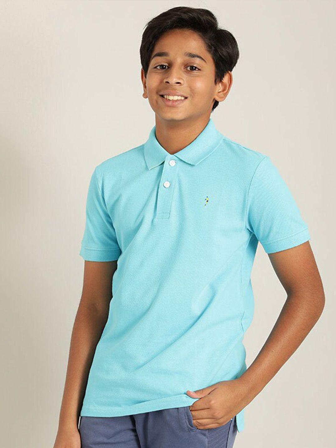 indian terrain boys blue polo collar applique t-shirt