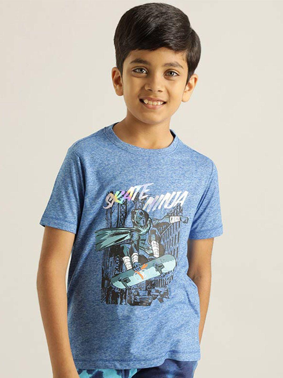 indian terrain boys blue printed applique t-shirt