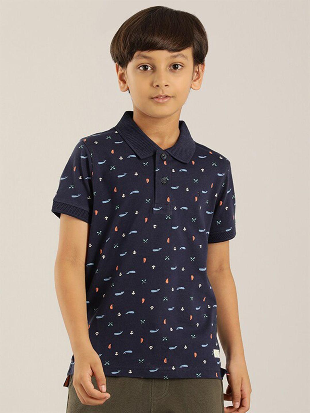 indian terrain boys blue printed v-neck t-shirt