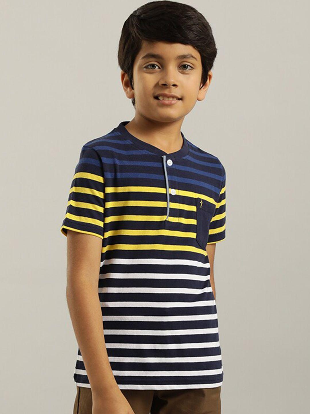 indian terrain boys blue striped pockets t-shirt