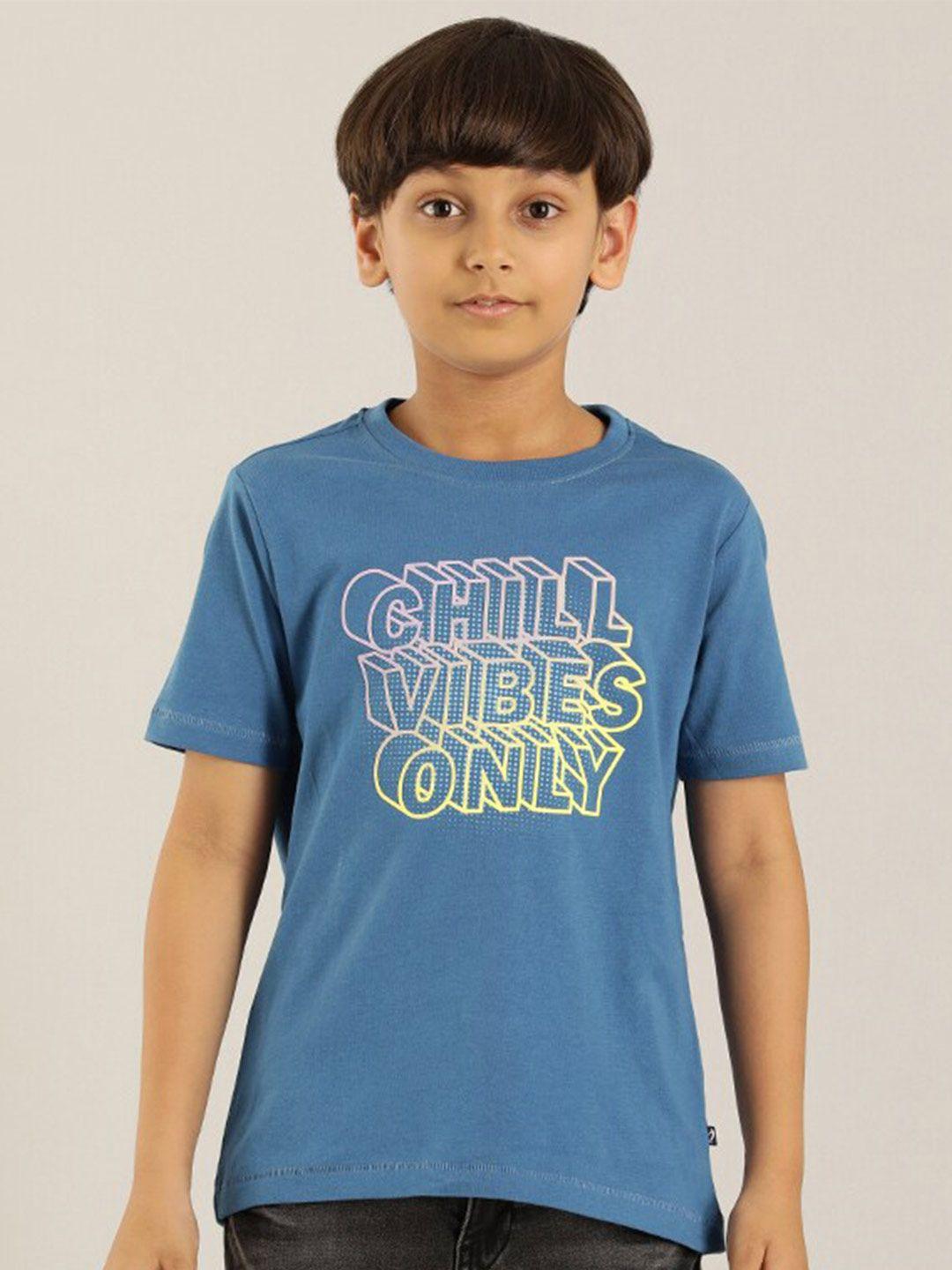 indian terrain boys blue typography printed applique t-shirt