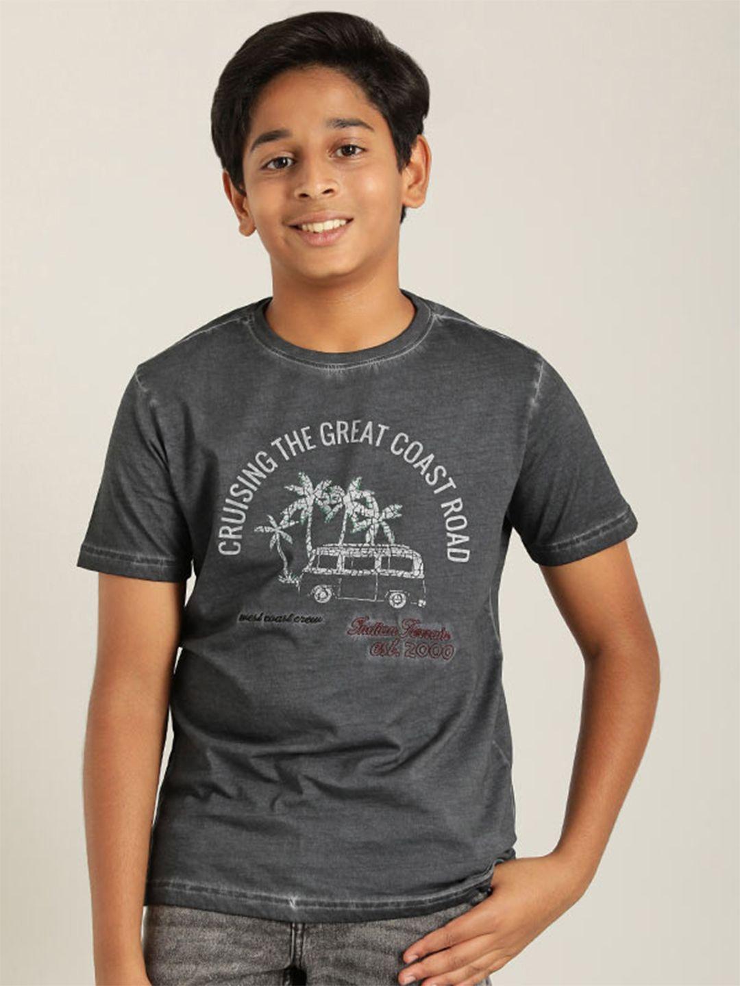 indian terrain boys blue typography printed raw edge t-shirt