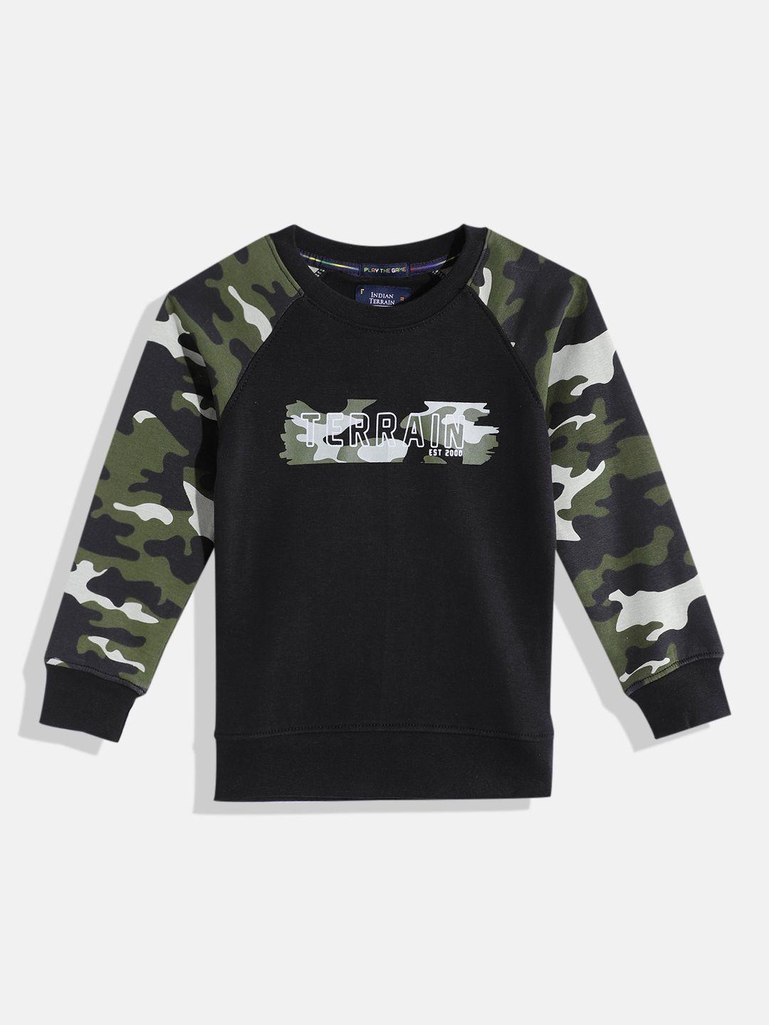 indian terrain boys camouflage & brand logo printed sweatshirt