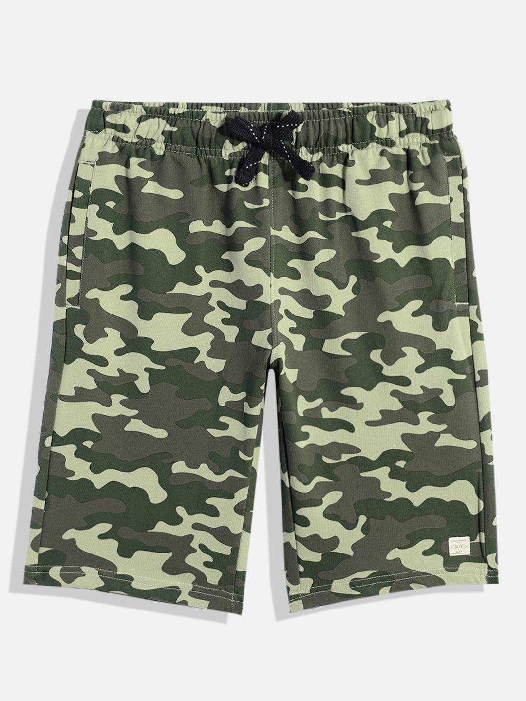 indian terrain boys camouflage print regular fit mid-rise pure cotton shorts