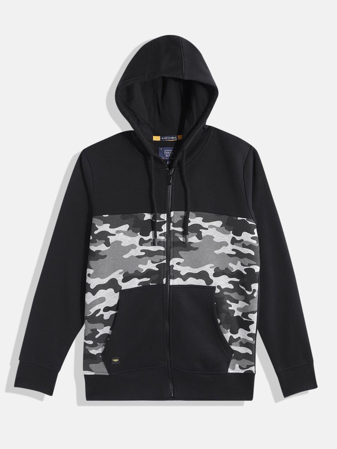 indian terrain boys camouflage printed hooded sweatshirt