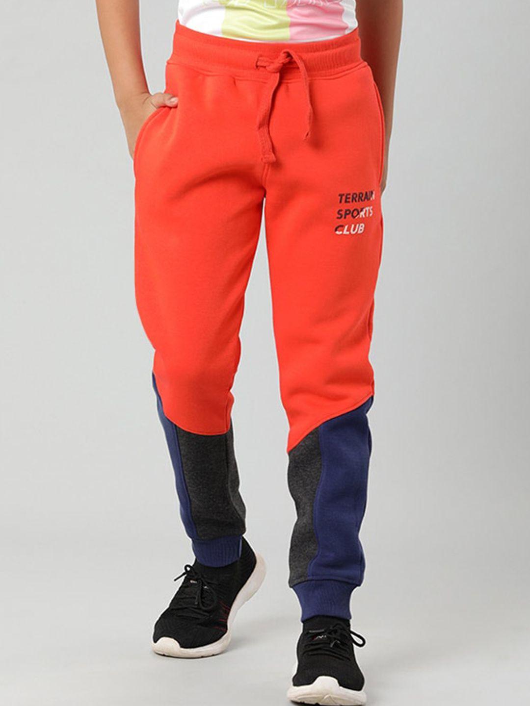 indian terrain boys colourblocked mid-rise cotton joggers