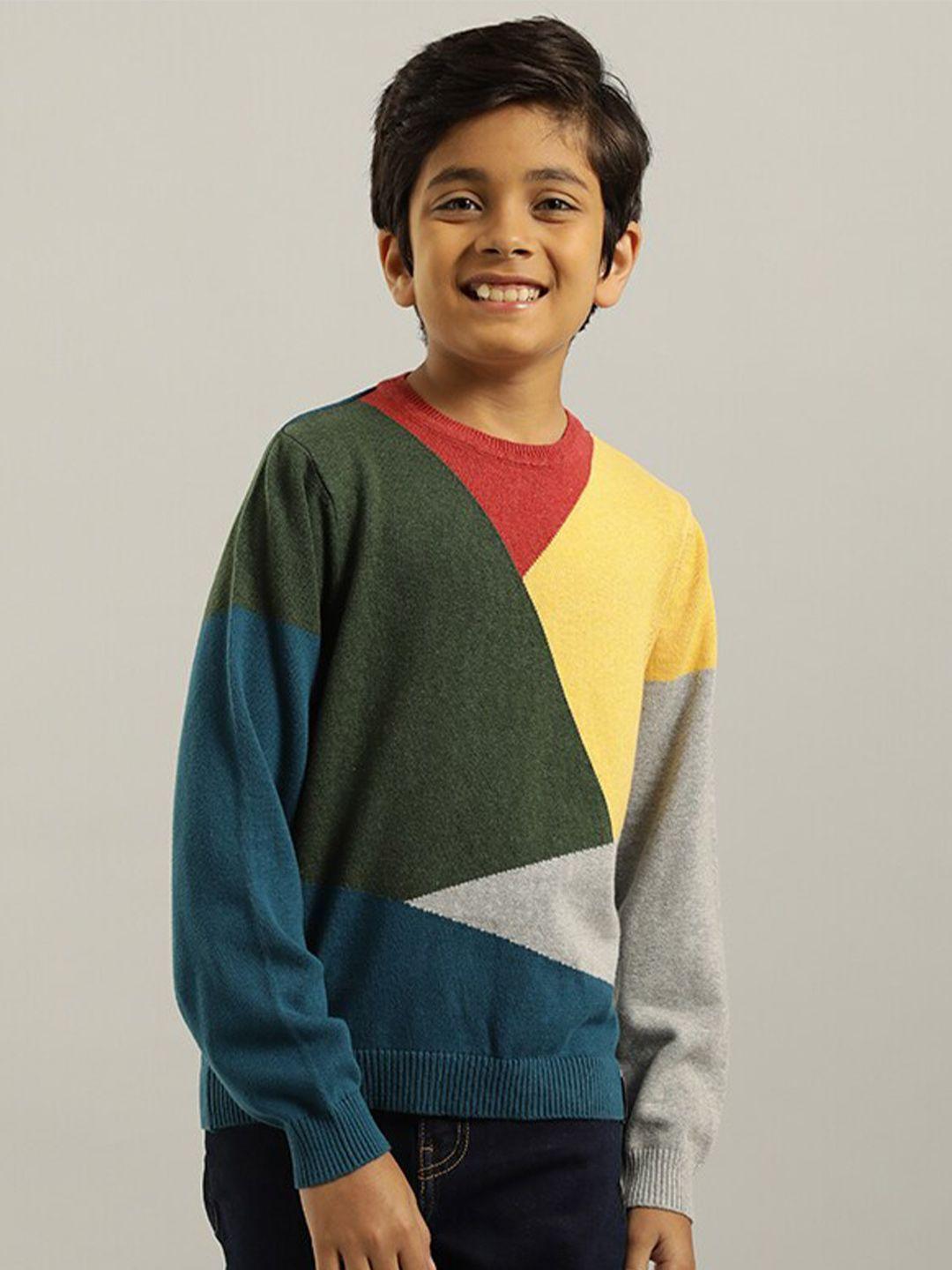 indian terrain boys colourblocked pure cotton pullover sweater